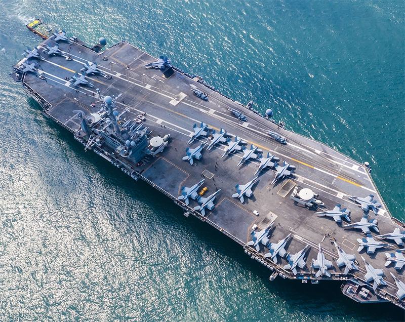 naval ship with fighter jets